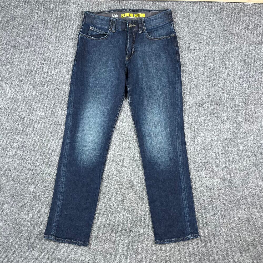 Lee Extreme Motion Jeans Mens Size 32x32 Dark Wash Straight Fit Stretch Denim